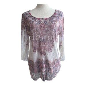 Romantic Sheer Floral Paisley Blouse / Boho Feminine Tunic Top (2468-15)